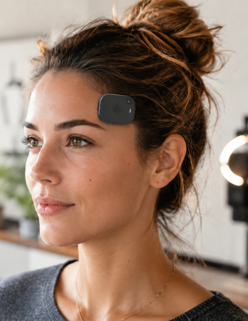 PsiCore temple-patch dry-electrode EEG wearable